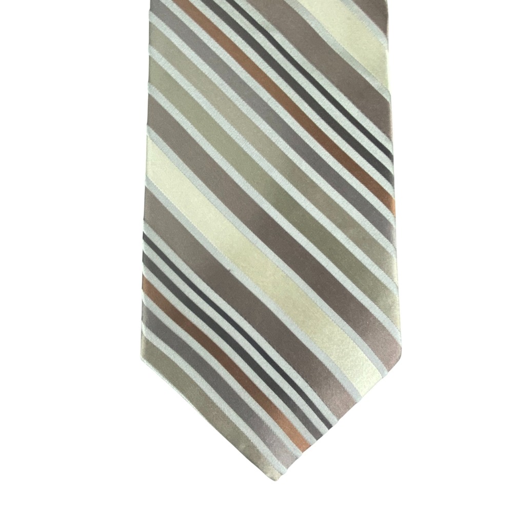 Perry Ellis Portfolio Mens Silk Tie Beige Gold Copper Brown Stripe 56x4 NWT